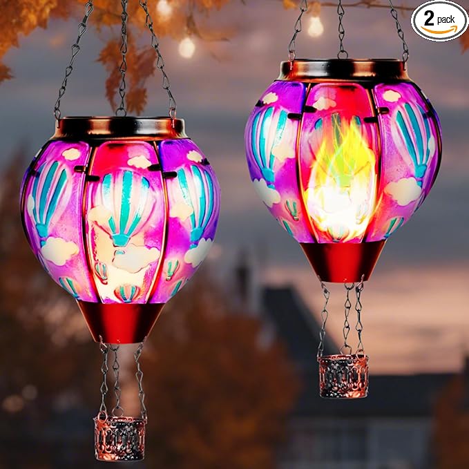 Solar Lantern Outdoor Waterproof, Hanging for Backyard Porch Patio Lawn Pathway Decor, Yard Decorations, Hot Air Balloon Garden Gifts, Cardinal-2, Sol-Purpl-Us2