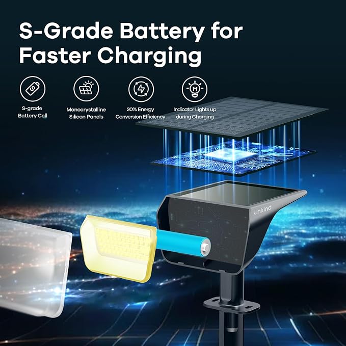 Linkind Solar Spot Lights Outdoor, 60 LEDs Solar Landscape Lights with 30% Conversion Rate and Waterproof IP67, Ideal for Outside, Garden, Yard, Pathway (6 Pack, Warm White)