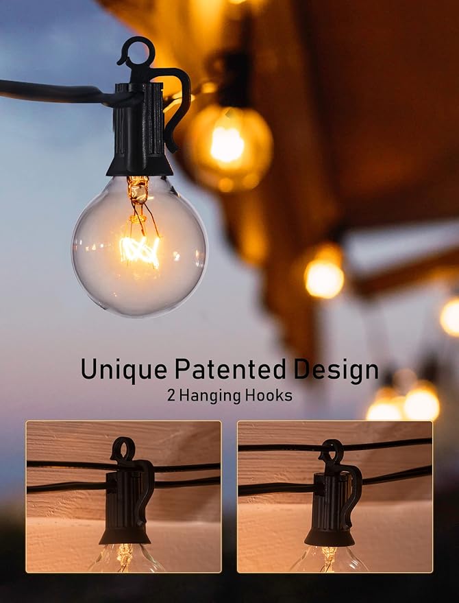 Brightown Outdoor String Lights 25FT G40 Globe Patio Lights with 27 Edison Glass Bulbs(2 Spare), Waterproof Connectable Hanging Light for Backyard Porch Balcony Party Decor, E12 Socket Base, Black