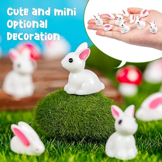 Miniature Rabbit Figurines, 100Pcs Mini Resin Bunny Animals Toy, Miniature Rabbit for Landscape Ornaments Miniature Garden Decor Potted Plant,Cake Topper Decoration