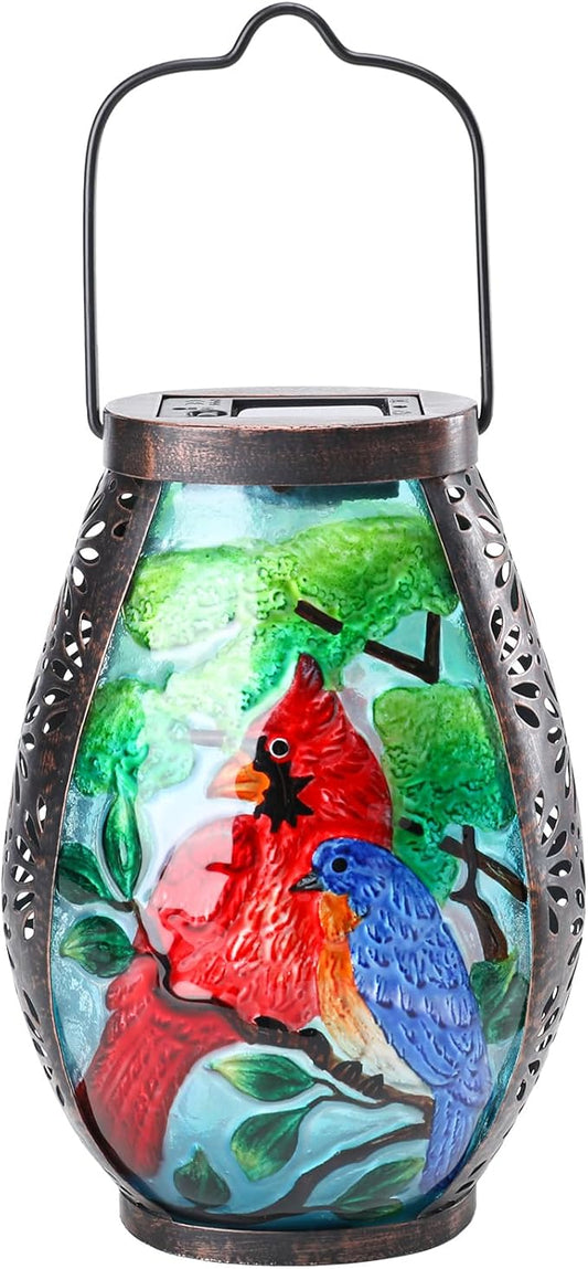 MUMTOP Solar Lanterns Outdoor Waterproof Cardinal Bluebird Solar Powered LED Lights Hanging Solar Lantern Metal Decorative for Patio Table Garden Outside Yard Backyard