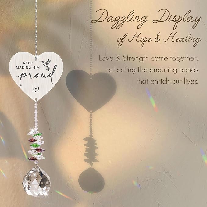 Keep Making Him Proud,Crystal Suncatcher Bereavement Keepsake,Memorial Gift for Loss of Dad,Grandpa,Uncle,Hanging Crystals Ornament for Window Rainbow Maker Prisms Home Decor Gift