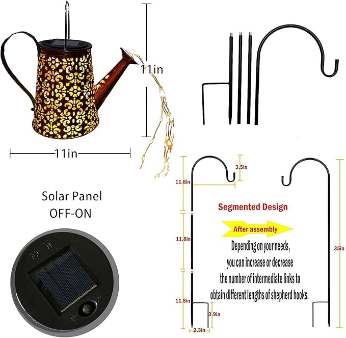 Solar Watering Can Lights Hanging Kettle Lantern Light - Waterproof Garden Decor Metal Retro Lamp for Outdoor Table Patio Lawn Yard Pathway with Hook