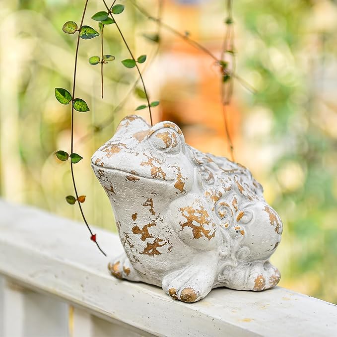 Sungmor Frog Figurine Garden Decor, Cement Frog Statue for Patio Yard Lawn Ornament, Indoor Outdoor Large Stone Decorations Statue, Funny Animal Sculpture Gardening Gift