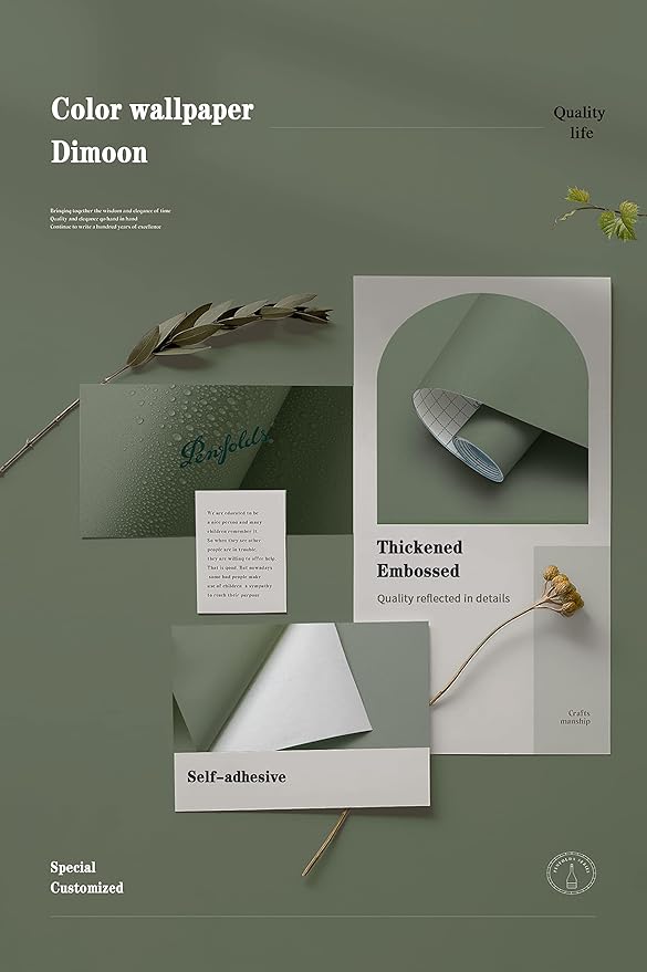 Dimoon 118''x17.7'' Green Peel and Stick Wallpaper Contact Paper Modern Self Adhesive Wall Paper Removable Renter Friendly Textured Solid Color Shelf Cabinet Vinyl Roll (118''x17.7'',Leaf Green)