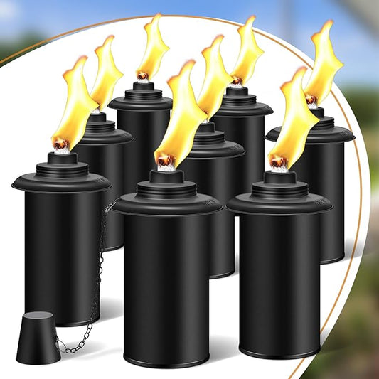 8 Pack Torch Canisters,16oz Replacement Torch Refillable Canisters with Wicks,Caps, Outdoor Citronella Fuel Torch Canister for Luau Party, DIY Garden Decor.