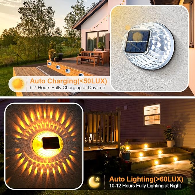Solar Atmosphere Lights for Outside, IPX4 Waterproof Decor, Warm Light for Backyard/Railing/Step/Patio/Stair Railings and Wall (6 Pack)