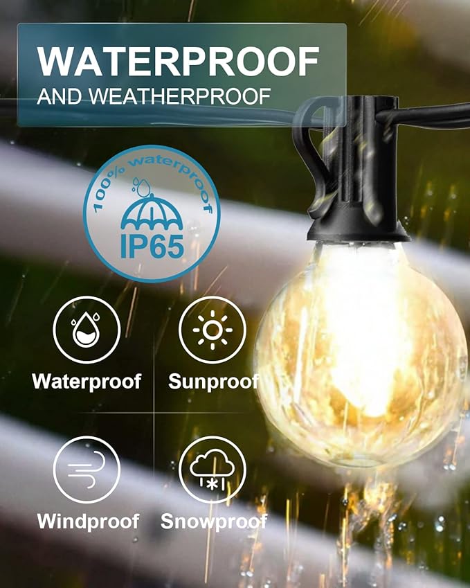 Lightdot 200FT Outdoor String Lights, LED Bistro String Lights with Shatterproof G40 Vintage Bulbs, 2200K Dimmable, Waterproof Hanging Lights for Porch, Deck, Garden, Backyard, Balcony - ETL Listed