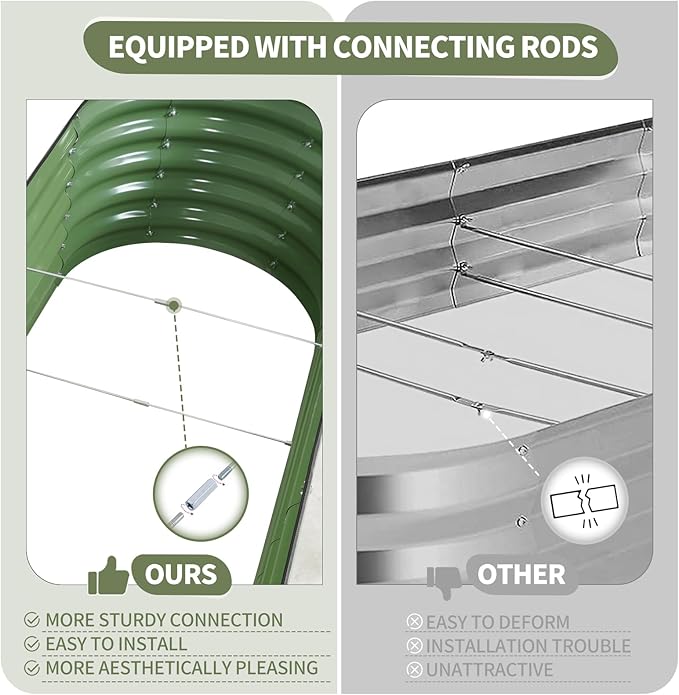 Galvanized Raised Garden Bed - 8x2x1.4FT Metal Planter Boxes Outdoor | Oval Steel Raised Bed Kit for Gardening with Protective Tape, Bracing Rods, Gloves for Vegetables, Flower, Herb (Green)