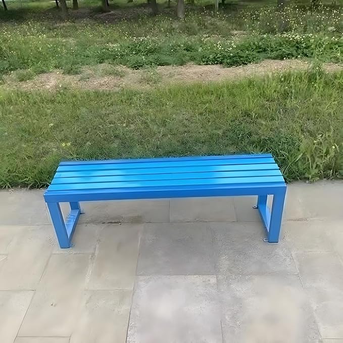 Weatherproof Metal Dining Bench, Outdoor Bench Backless Patio Bench 2-Person Farmhouse Bench Garden Bench for Kitchen, Living Room, Entryway(Blue,40in)