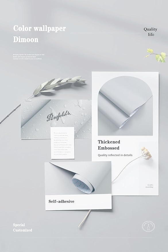 Dimoon 394''x17.7'' Grey Peel and Stick Wallpaper Contact Paper Modern Self Adhesive Wall Paper Removable Renter Friendly Textured Solid Color Shelf Cabinet Vinyl Roll (394''x17.7'',Silver Grey)