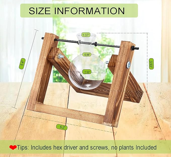 Kingbuy Plant Propagation Station Air Plant Terrarium Bulb Vase with Wooden Swivel Holder Desktop Glass Planter for Indoor Water Plants Home Office Tabletop Decor - 1 Bulb Vase