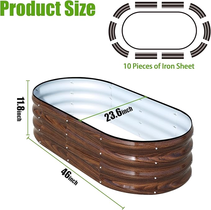 SnugNiture Galvanized Raised Garden Bed, 4x2x1ft Oval Metal Planter Box for Planting Outdoor Plants Vegetables