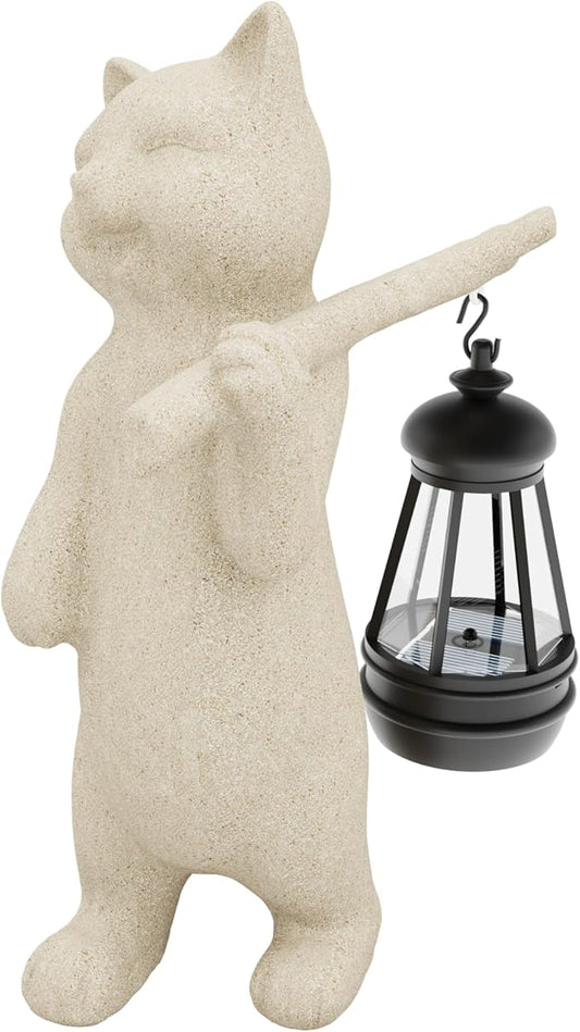 Solar Powered Garden Resin Statue Lights, 10 Inch Waterproof Outdoor Animal Cute Cat Figurine Lights, Suitable for Patios, Balconies, Lawns, Courtyards, Etc. (Walking)