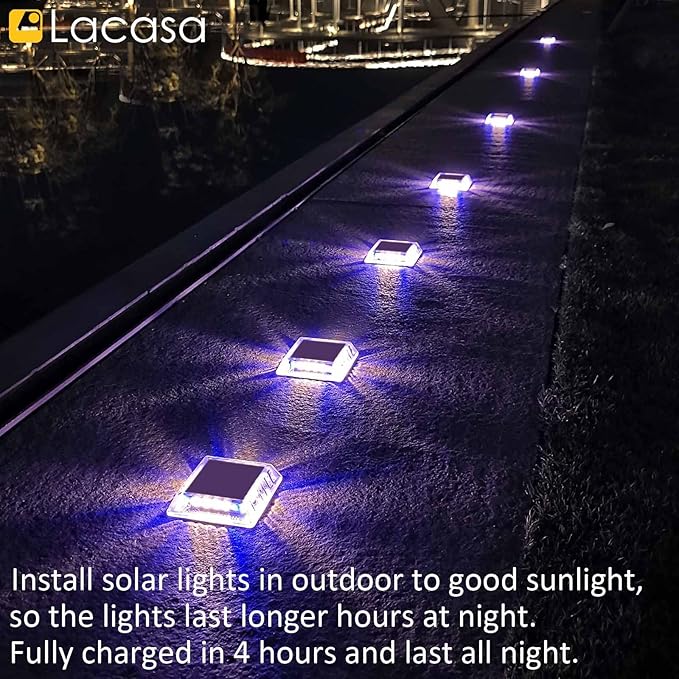 Lacasa Outdoor Solar Light, 4 Pack 30LM IP68 Waterproof Solar Garden Light Auto On/Off Solar Lighting for Pathways Paths, Mixed Colours (Warm White + Blue Light)