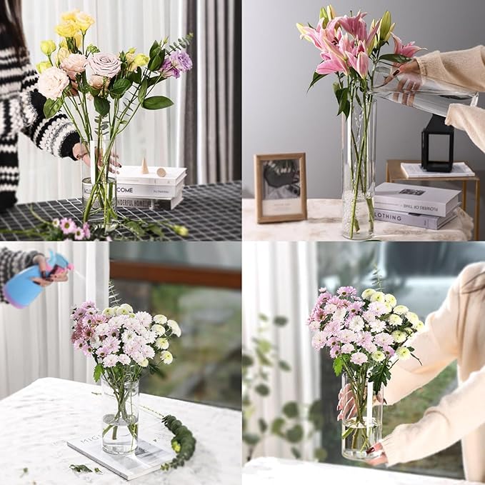 Clear Flower Vase, Non-breakable Vases, 4" W x 16" H, Acrylic Vase, Aesthetic Room Decor Cylindrical Modern Flower Vases for Table Centerpiece, Home Decor, Women Floral Arrangement Gift