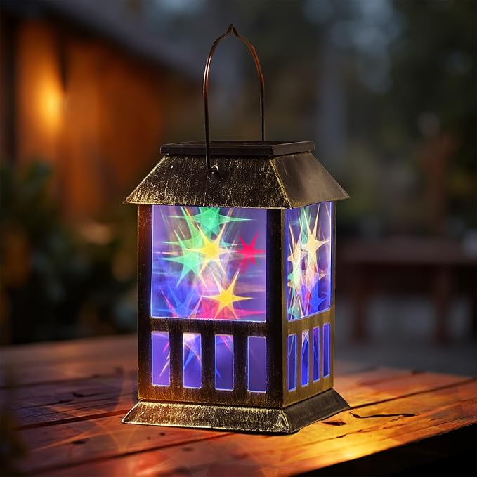 Solar Lanterns Outdoor Waterproof, Pathway Lights Hanging Lights with 3D Lighting Effects, Solar & USB C Charging, Metal Garden Decor Lights for Landscape Yard Patio Lawn Driveway, RGB Light 1 Pack