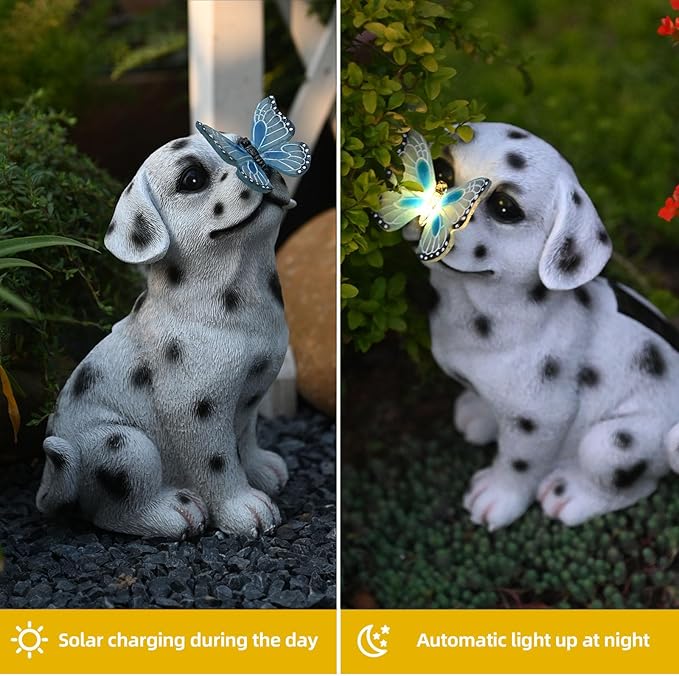 Dog Garden Figurines Outdoor Decor Solar Statue with LED Lights for Patio Lawn Yard Art Decoration Housewarming Garden Gift