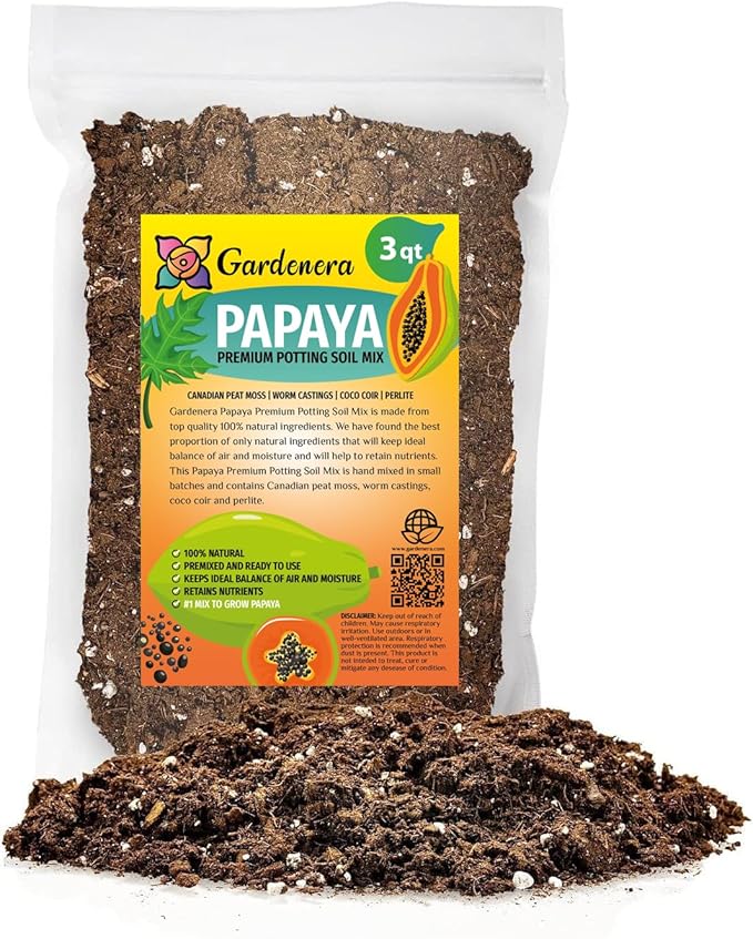 Papaya Plant Potting Soil - Enhance Fruiting and Health with Professional Grade Nutrient-Rich Mix - 3 Quart