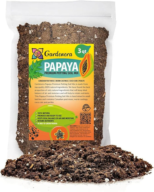 Papaya Plant Potting Soil - Enhance Fruiting and Health with Professional Grade Nutrient-Rich Mix - 3 Quart