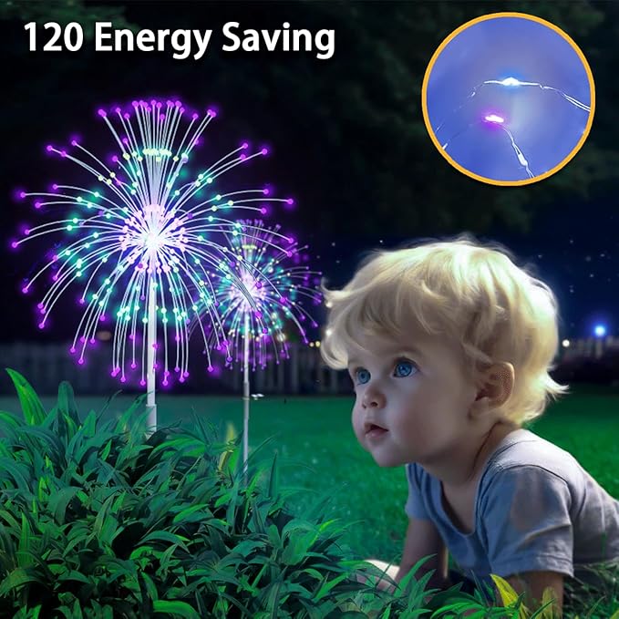 Honche Pack of 4 Upgrade Solar Fireworks 120LEDs Garden Fairy Lights, ROHS CE Certified 120 Led DIY Shapes Multicolored Lights IP65 Weatherproof for Christmas Pathway Parties Garden Decor