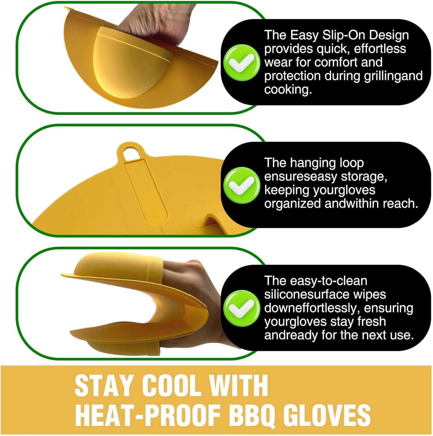 2 Pack Outdoor Grilling Mitts, Heat Resistant High Temperature Silicone Oven Grilling Gloves, Easy to Clean, Non-Slip Textured Lining, Can Be Used for Cooking, Smoking, BBQ and Food Handling.