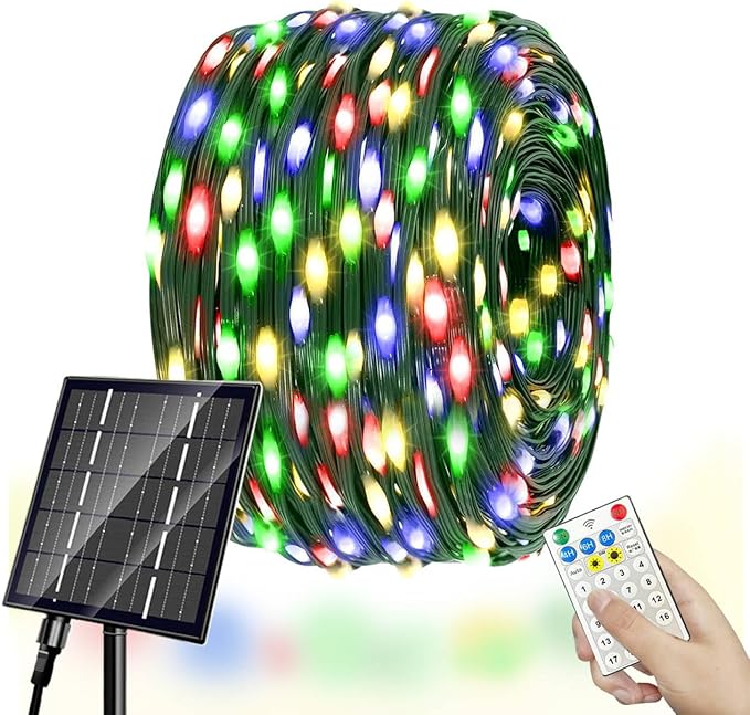 Solar Christmas Lights Outdoor, Upgraded 212FT 640LED Power with Remote,19 Modes Waterproof Solar String Lights for Outside Garden Home Christmas Decorations (Multicolor)