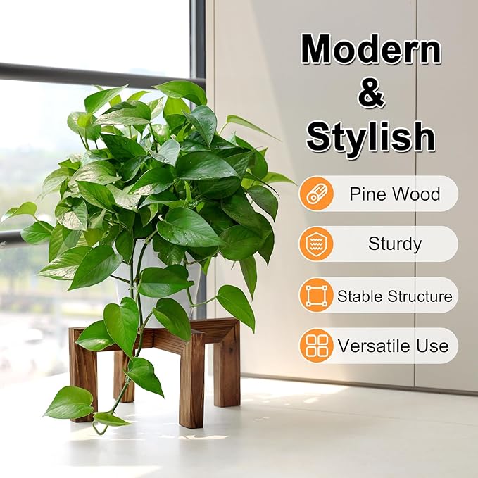 Plant Stand, Indoor/Outdoor Wood Plant Holder, Single Flower Pot Stand, Sturdy Planter Stand