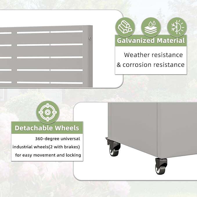 Casaphoria Metal Raised Garden Bed with Trellis and Wheels, 47"x47"x16" Planter Box for Climbing Plants, Vegetables & Vines, Features Drainage Holes and Privacy Screen (Grey-Louvered)