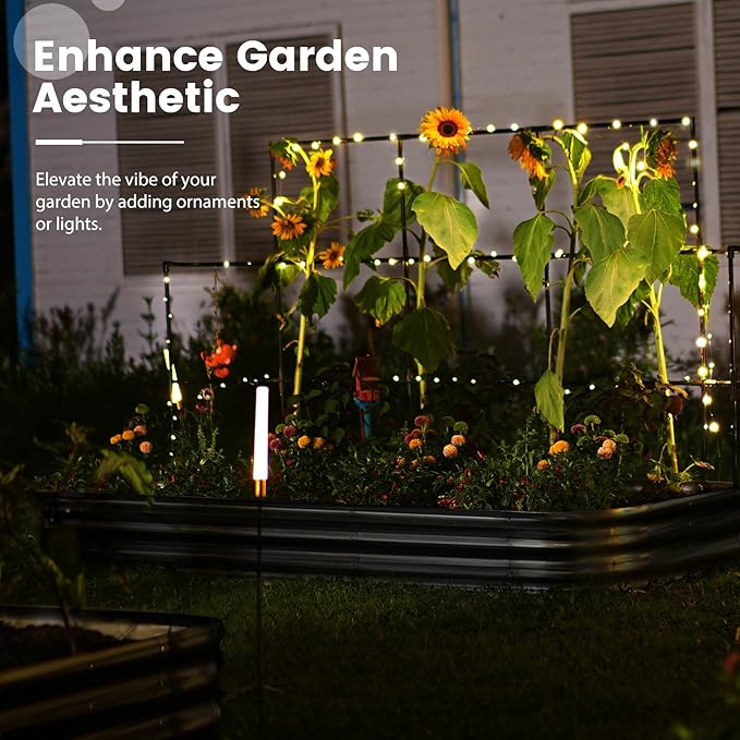 KING BIRD Raised Garden Bed with Wall Trellis Galvanized Planter Garden Box Outdoor for Gardening, Climbing Vegetables, Flowers 7.87x3.94x0.98 Ft, Dark Grey