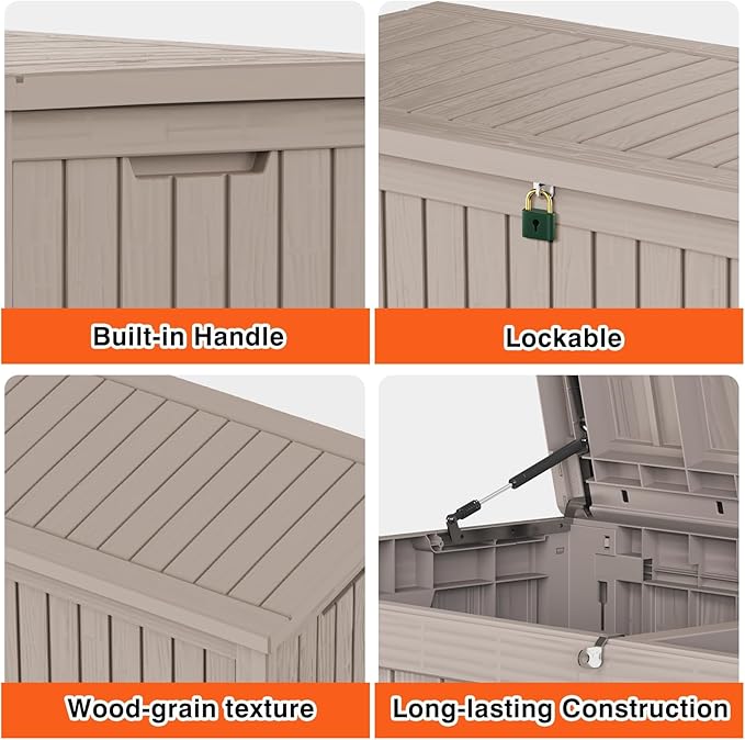 180 Gallon Outdoor Storage Deck Box - Large Waterproof Resin Bin for Delivery Boxes Outside, Lockable Storage for Patio/Pool Cushions & Tools, UV-Resistant, Granite Grey