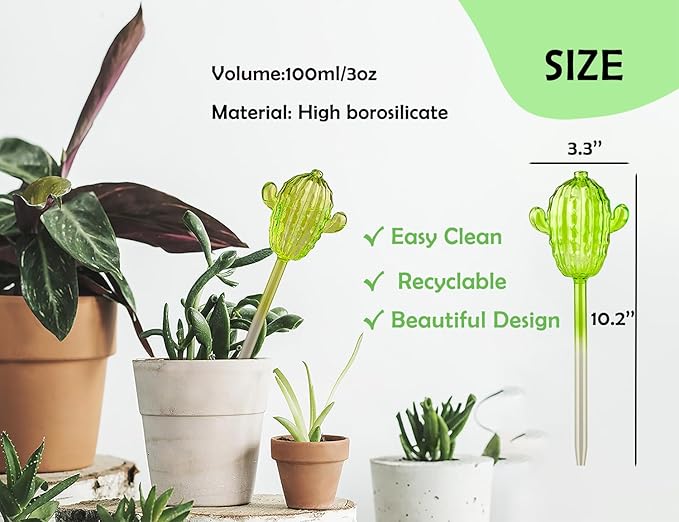 Ahhute Plant Watering Globes, Cactus Self Watering Globes, Glass Self Watering Planter Insert, Cacti Plant Watering Devices, Automatic Plant Waterer Indoor, Watering Bulbs, 2 Pack