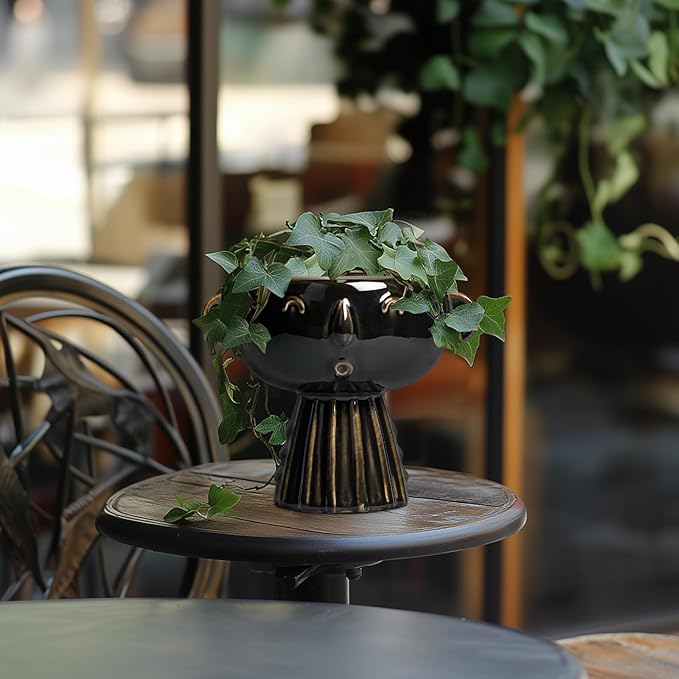 Head Planter 7 Inch - Ceramic Face Planters with Drainage Hole, Funny Succulent Pots for Indoor Outdoor, Cute Decorative Plant Pot, Desk Office Room Home Decor, Black