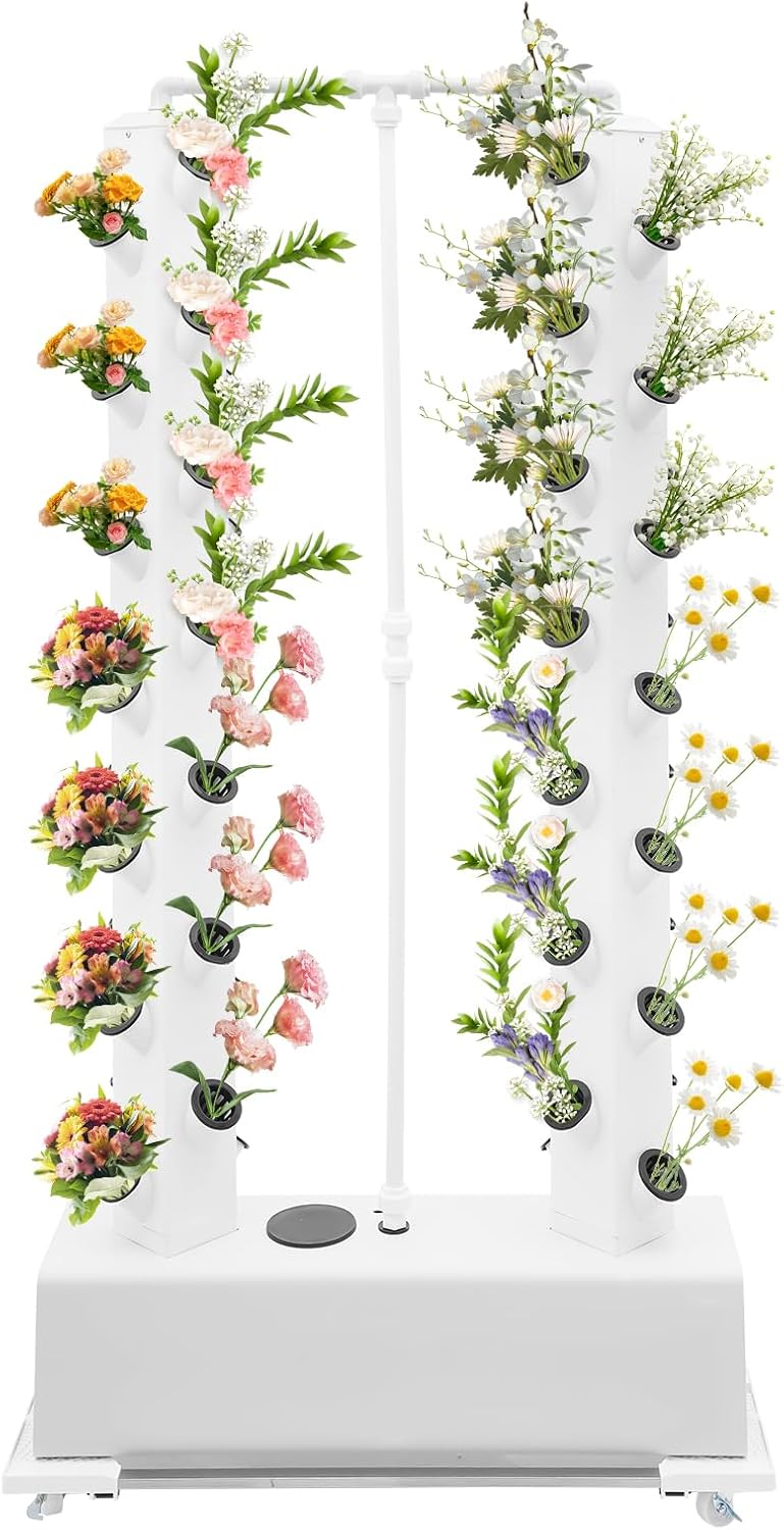 Hydroponic Growing Tower System Kit, 56-Plant Vertical Hydroponics Garden Tower with LED Grow Light, for Outdoor Indoor Herbs Fruits Vegetables Smart Garden Planter Kit