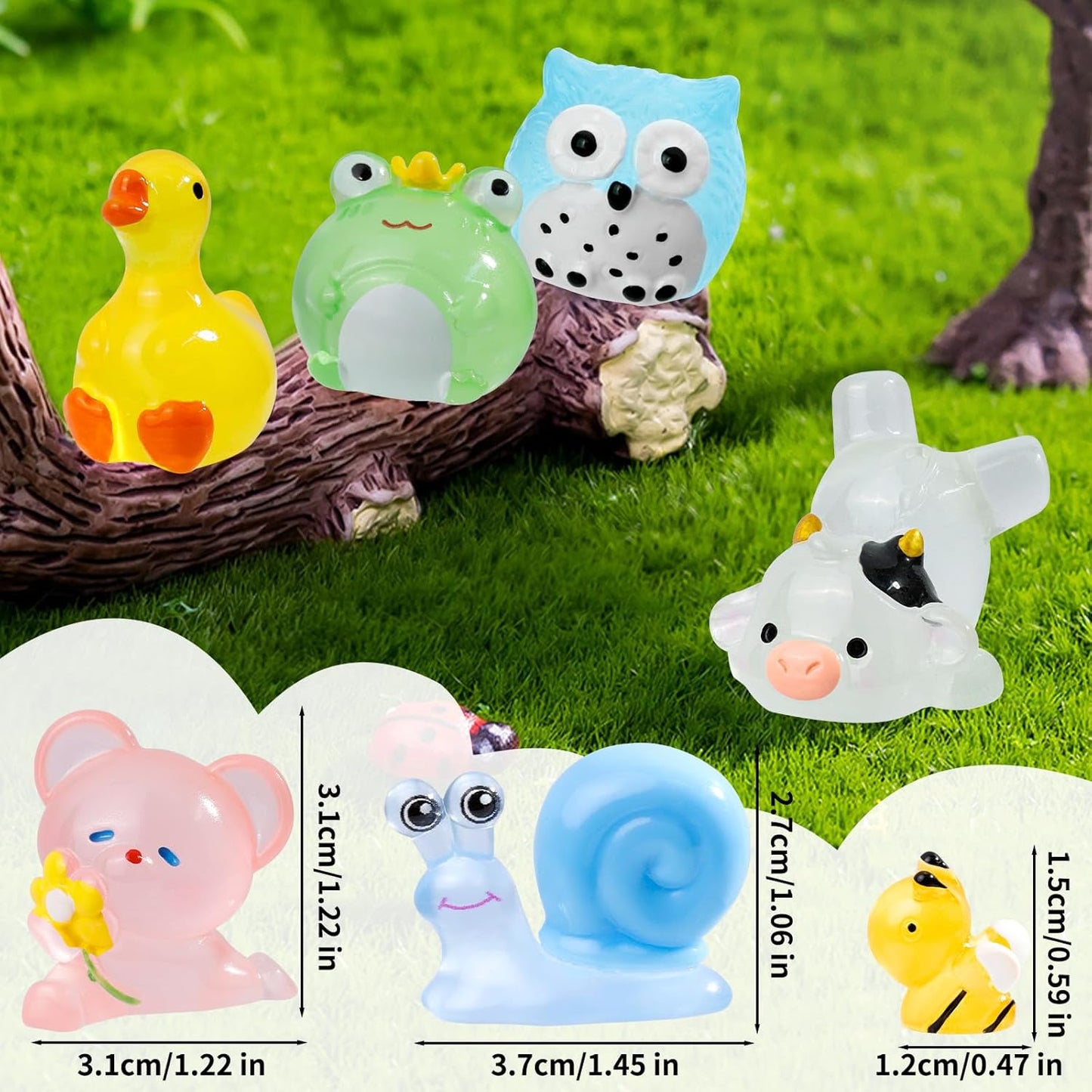 80 Pcs Luminous Mini Resin Animals 80 Styles Tiny Little Glow in The Dark Animal Figures to Hide Miniature Ducks Figurines for Party Favors DIY Fairy Garden Dollhouse Micro Landscape Aquarium Decor