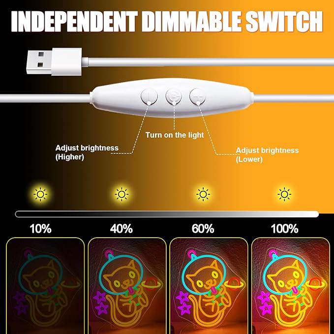 Astronaut Boba Tea Cat Neon Sign Cat Neon Lights for Wall Decor Cute Kitty with Stars Asteroids Anime Led Light Sign for Kids Bedroom Dimsum Store Cofes Bar Milk Tea Shop