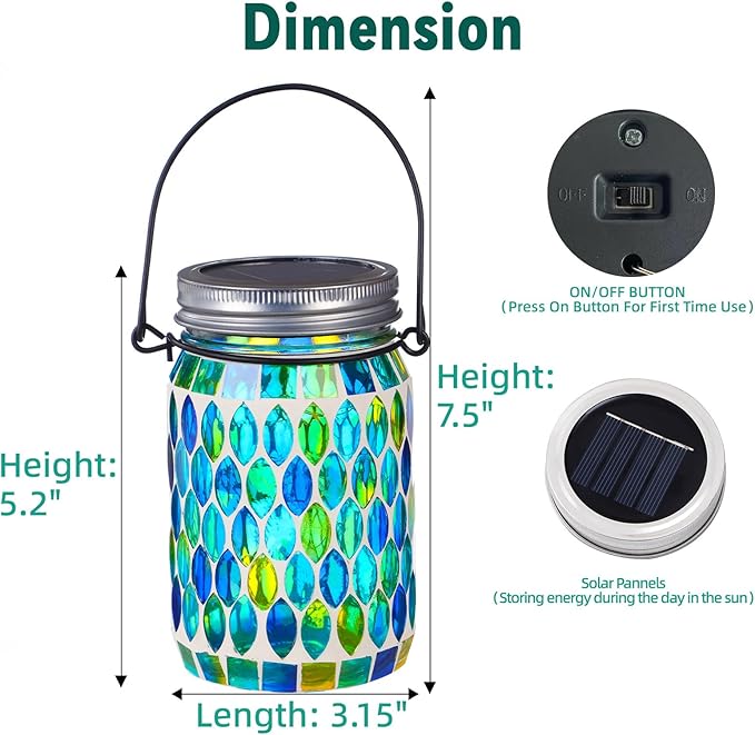 VOREEN 2 Pack Mosaic Solar Lanterns, Outdoor Glass Hanging Lights, Solar Table Lamps, Waterproof Night Lights, Jar Lights Easter Gifts, Decoration for Garden, Patio, Yard, Balcony, Blue&Red