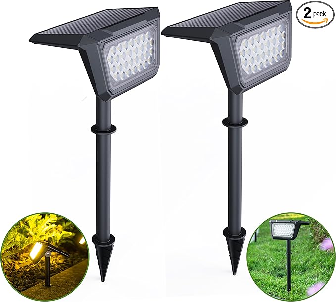 Solar Spot Lights Outdoor, [30 LEDs] High Brightness Long Range Landscape Lighting, [800LM2 Mode Adjustment] Led Outdoor Lights Solar Powered for House Garden Walkway (Warm 2packs)