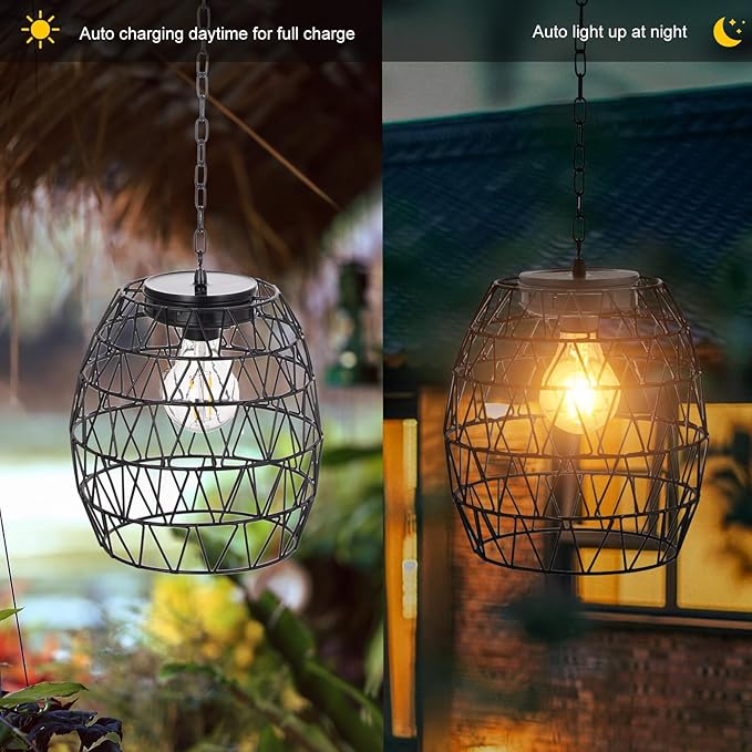 Larekook Outdoor Solar Hanging Lantern,Outdoor Indoor Pendant Chandelier Waterproof Lamp Decorative Solar Powered Hanging Lamp for Front Door Garden Gazebo Porch Patio