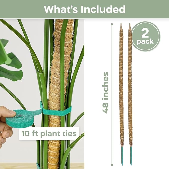 2 Pack 46'' Bendable Moss Pole Monstera Plant Support for Climbing Indoor Plants - Stakes for Potted Climbers - Tall Sticks Indoor Trellis for Houseplants - Accessories for Monstera Pot