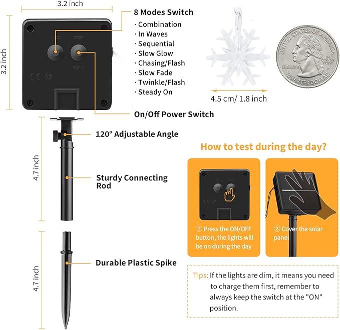 Brightown Solar Christmas Snowflake String Lights 2-Pack 100 LED 78FT Outdoor Waterproof Fairy Lights with 8 Lighting Modes for Wedding, Party, Tree, Room, Garden, Patio, Yard, Home(Warm White)