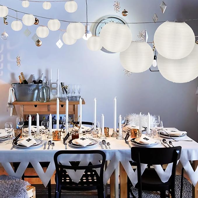 KNONEW 10 Pack White Outdoor Silk Lanterns Decorative, 10inch Waterprooof Outside Indoor Chinese Hanging Round Lanterns for Weddings, Birthdays, Parties Decoration (White)