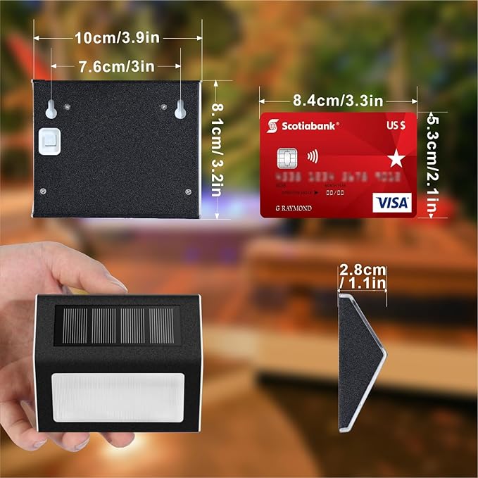 XLUX Solar Lights for Steps Decks Pathway Yard Stairs Fences, LED lamp, Rainproof, Black Metal Housing, 2 Pack(Warm Light)