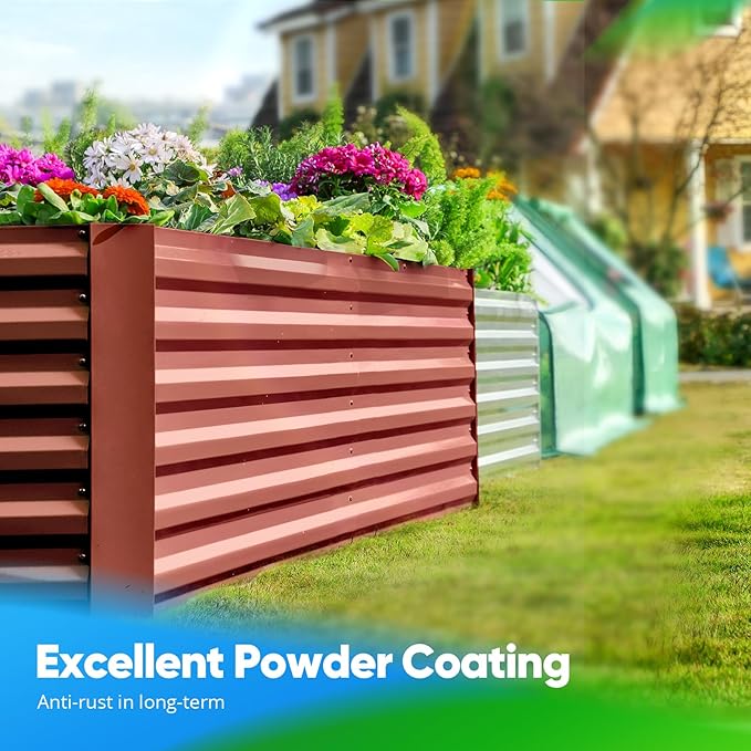 Quictent Galvanized Raised Garden Bed Metal Planter Box Bottomless for Backyard Outdoor, Include 1 pc Tomato Cage, Terracotta, 6x3x2 Ft