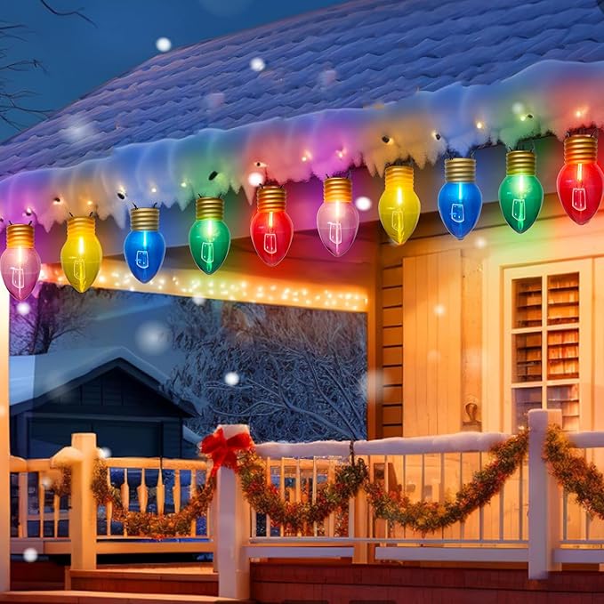 Jumbo Outdoor Christmas Lights,16FT C9 Jumbo Xmas String Lights Decorations Waterproof Hanging Lights with 10 Large Clear Multicolor Bulb for Outdoor Porch Patio Eave Xmas Roof Decoration