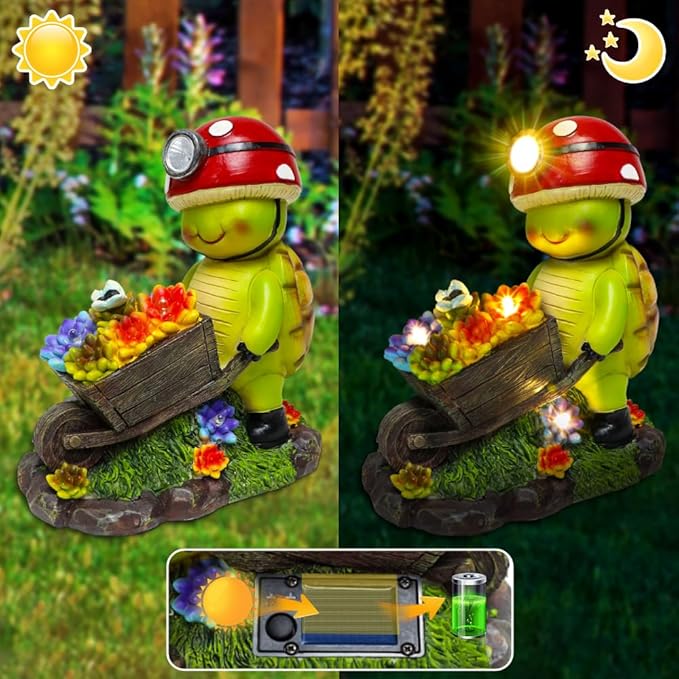 Solar Light Turtle Outdoor Garden, Turtle Solar Light for Yard Patio Decor 4 LED Solar Powered Lighting Outside Light Up Turtle Garden Statue Gardening Gift for Women Cute Decor