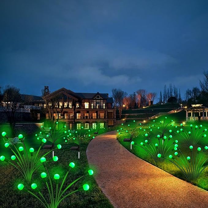Solar Garden Lights Outdoor, 6 Pack 60 LED Green Firefly Lights Waterproof, Sway by Wind, Solar Swaying Light for Yard Patio Backyard Garden Planter Flower Bed Pathway Outdoor Decoration