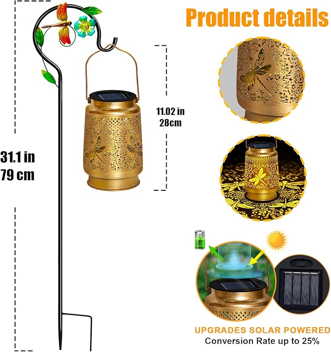 TEDOF Solar Lanterns Outdoor Waterproof,Dragonfly Solar Lights Garden Decor Gifts for Mom Women Grandma Decoration Outside for Yard, Patio,Backyard,Porch