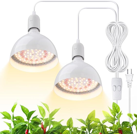 Barrina LED Grow Light Bulb, 50W (2 x 25W) Full Spectrum, with 16.4FT Power Cord, Hanging Grow Lights for Indoor Plants, Large Tall Plant, Garden, Flowers, Greenhouse, 2-Head