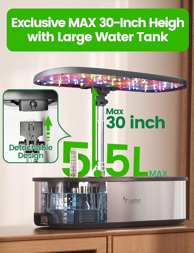 LetPot LPH-SE Hydroponics Growing System, 12 Pods Smart Herb Garden Kit Indoor, Indoor Garden, APP & WiFi Controlled, with 24W Growing LED, 5.5L Water Tank, Pump System, Automatic Timer